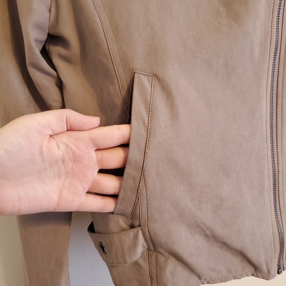 Staccato Taupe Lightweight Faux Suede Satin Lined Moto Jacket Outerwear - Picture 11 of 15